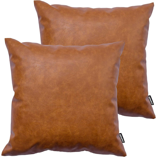 Faux läder kuddfodral, 18x18 tum set om 2 tjocka konjak