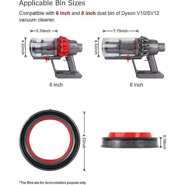 1 st Dammring för dammbehållare, övre, fast, till Dyson V10 SV12 Dammsugare