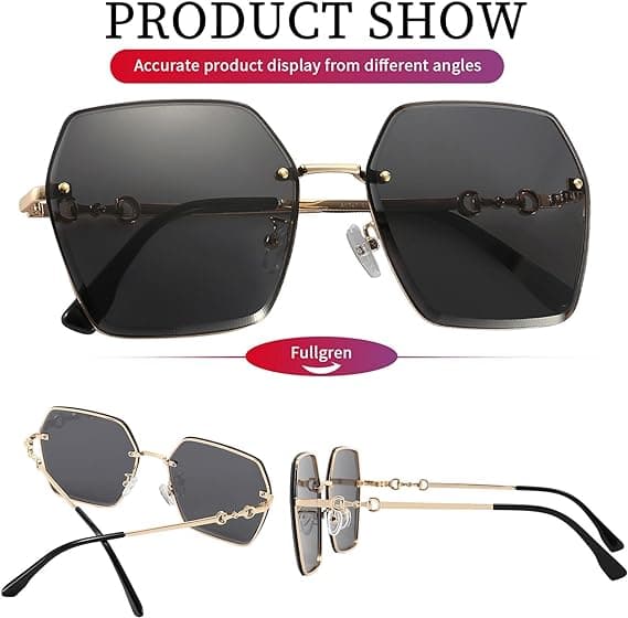 Rimless solbriller til kvinder, oversize polariserede solbriller, mode