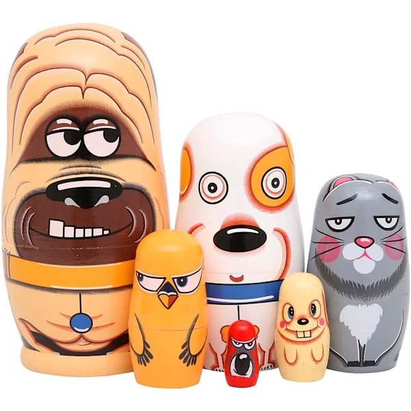 6 Delar Handgjorda Ryska Dockor i Trä Ryska Dockor Ryska Dockor Söta Hundar Matryoshka Dockor