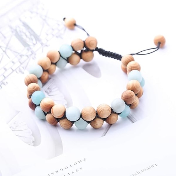 Tianhe Stone Natural Amazonian Stone Wood Beads Double Layer Brac