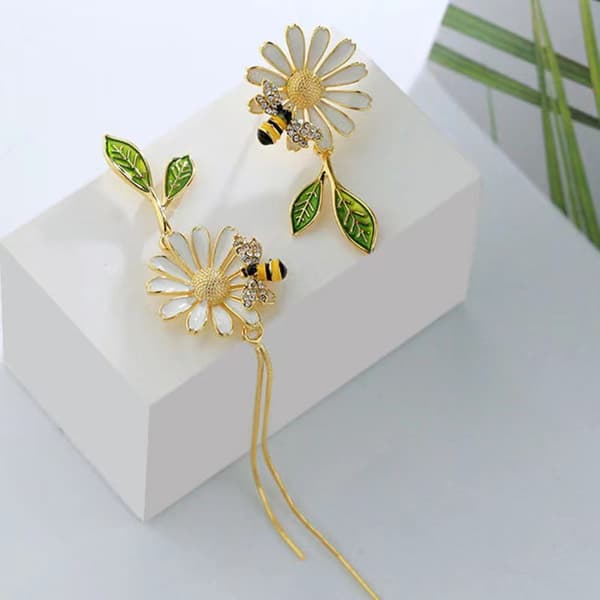 Daisy Flower Bee Stud Øreringe til Kvinder Solsikke Butte Grøn