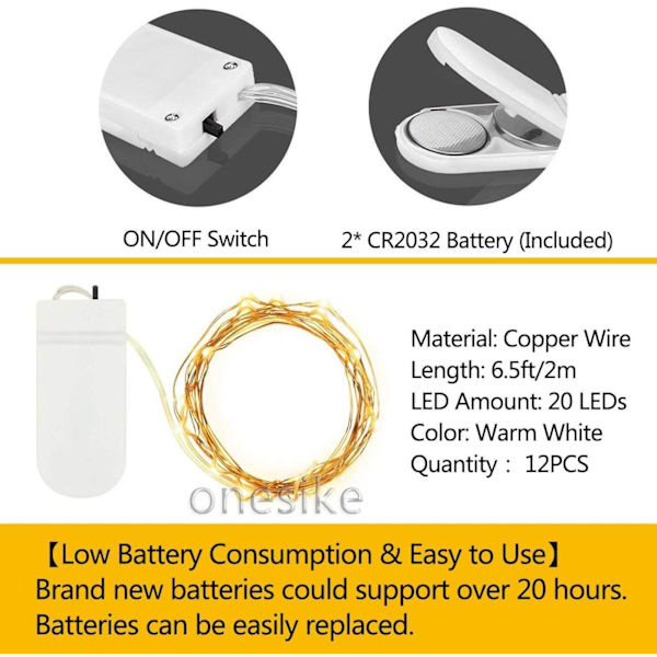 12-pack batteridrivna ljusslingor, 20 LED-lampor 2M koppar ljusslinga