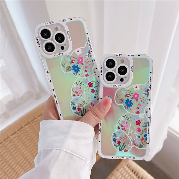 iPhone 13 pro max Laser Bear Phone Case,Soft TPU Shockproof Prote