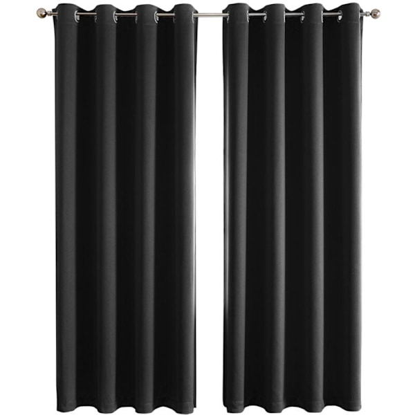Sæt med 2 isolerede mørklægningsgardiner, gardiner med øjer, til stue og soveværelse, 140x175 cm (sort)