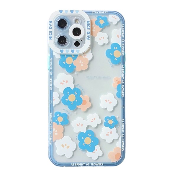 Söpö iskunkestävä case kukkakirkas pehmeä iPhone-kuori (sininen, iPhone
