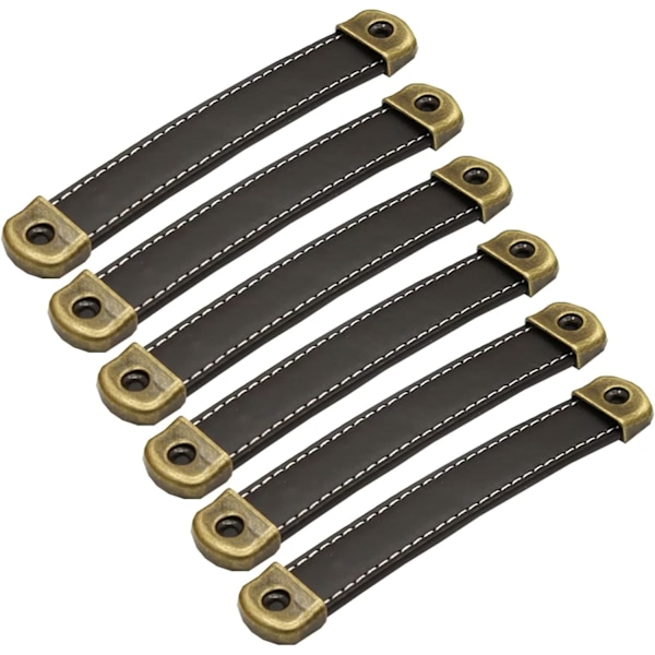 Läderhandtag, läderlådhandtag, hålavstånd 128 mm, 6 stycken (svart)