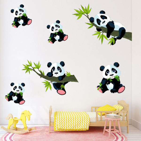 Panda och bambu väggklistermärken djur väggdekaler barn sovrum P