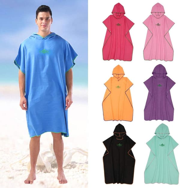 Mørkeblå poncho håndklæde til voksne i mikrofiber