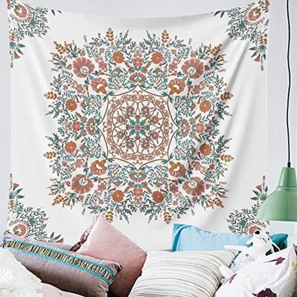 Mandala-kukkaverho - Boho Hippie -valkoinen seinävaate