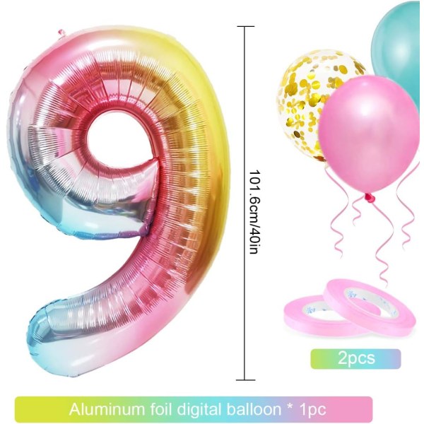 9-årig flickas födelsedagsfest ballong, 9:e födelsedag, rosa nummer 9 ballong