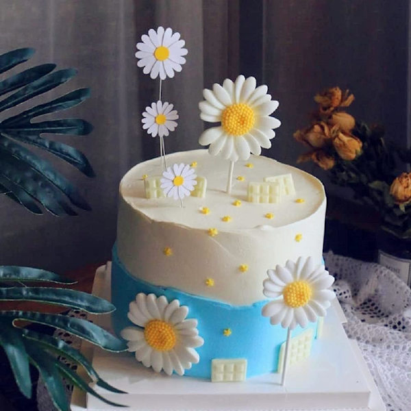 5 stk. Daisy Kagepynt Daisy Blomster Kagetopper til Bryllup