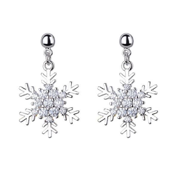 Sølvøreringe til jul - Snefnug med rhinestones / strass Si