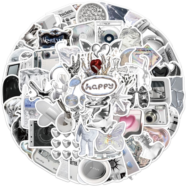 66 pieces of simple silver graffiti stickers, waterproof stickers