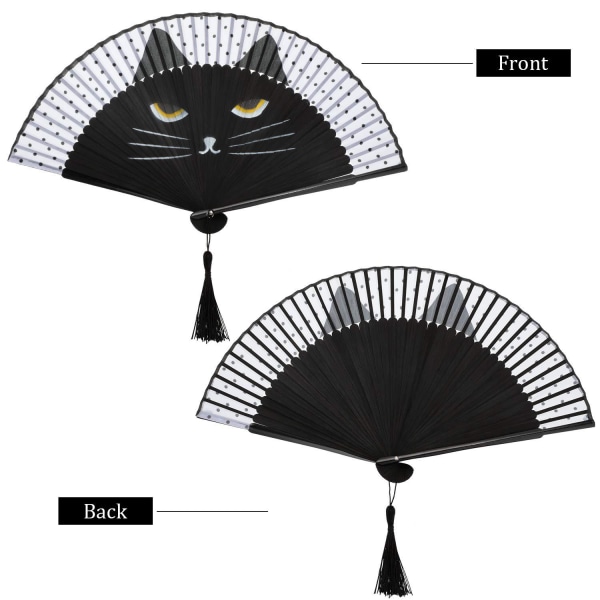 Håndholdt Folding Fan Cat Folding Fan Cartoon Cute Cat Silk Fan W