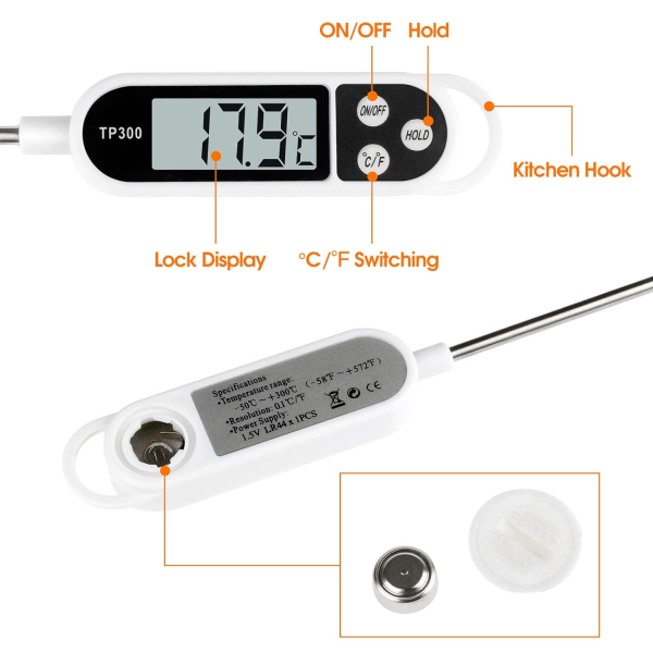 Kjøkkentermometer, digitalt termometer med lang sonde, øyeblikkelig