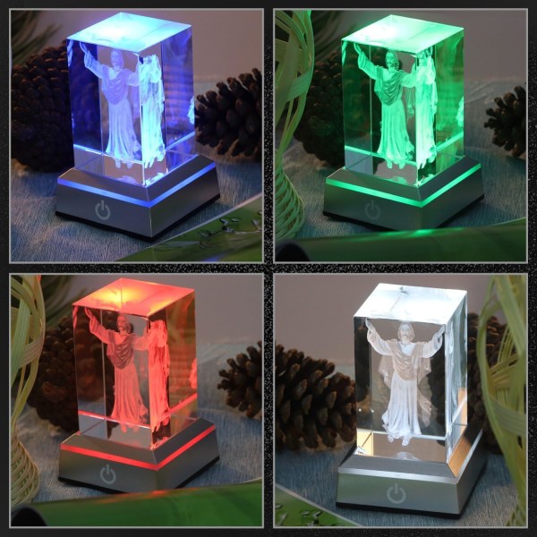 LED-lampeholder Krystall 3D Glass Art Color Lighting Square Stand