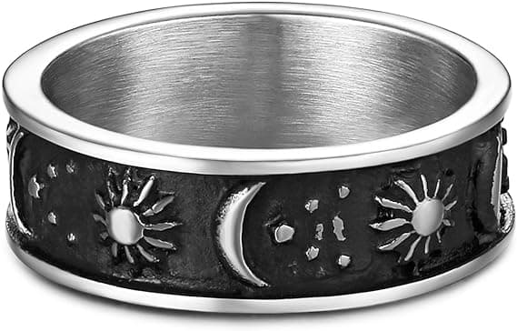 Måne Stjerne Sol Deklarasjonsring Rustfritt Stål Boho Smykker for Kvinner