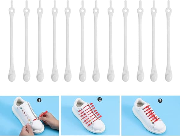 Pakke med 12 sorte elastiske silikonesnørebånd, ingen slips, til børn