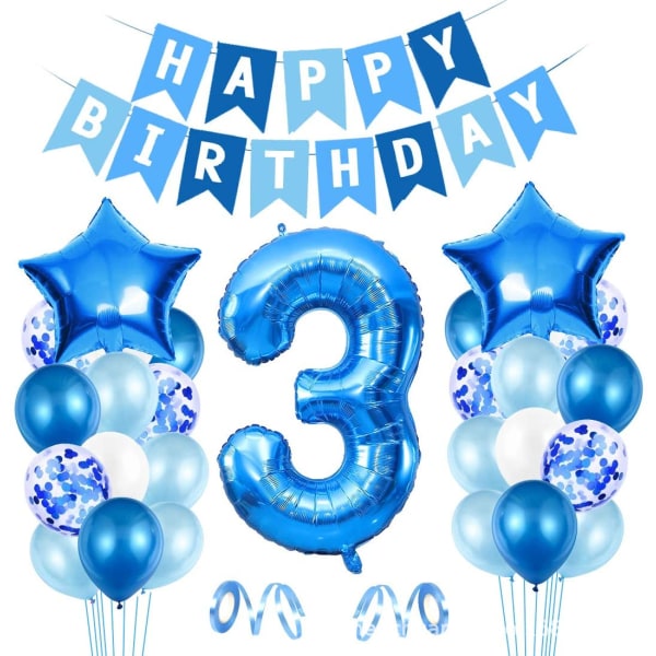 3-vuotiaan pojan syntymäpäiväilmapallo, sininen 3-vuotiaan syntymäpäivän koriste