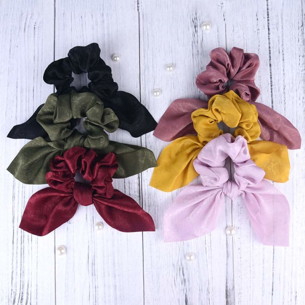 6PCS Hår  Satin SilkeKanin Øre Bue Sløyfe Scrunchie Bobbl