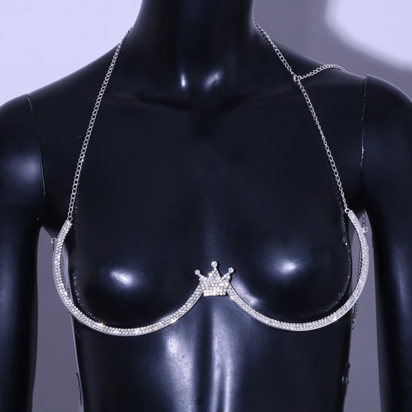 Crystal Body Chain Sølv Rhinestone Bling BH Chain Sexet Bikini