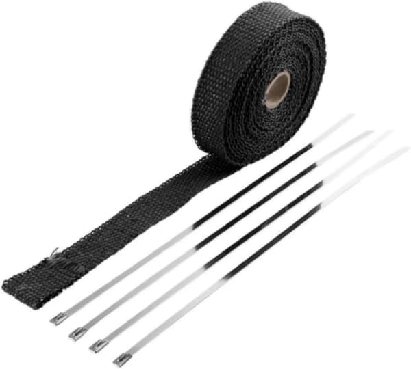 5m x 2,5cm Titanium Legering Udstødningsrør Isoleringstape, Udstødningsmanifold, Sort Rustfrit Stål, med 4 Bånd, Sort