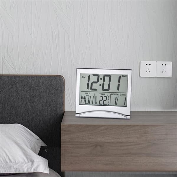 Sølv digital alarmklokke LCD temperaturdisplay skrivebord