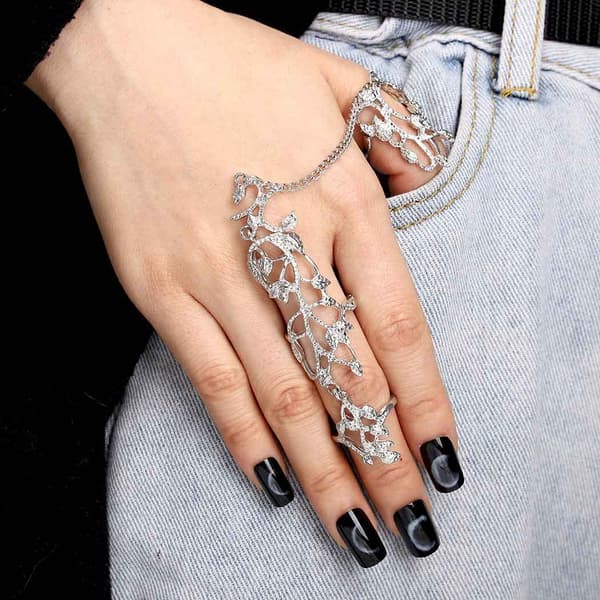 Finger Ring Håndkæde Sølv Kno Ring Armbånd Punk Blad Fu