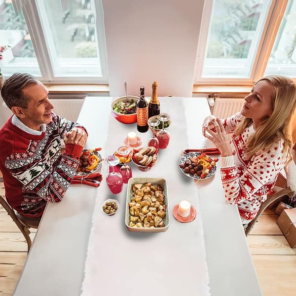 1 stk. Hvit Kunstpels Julebordløper - Vaskbar