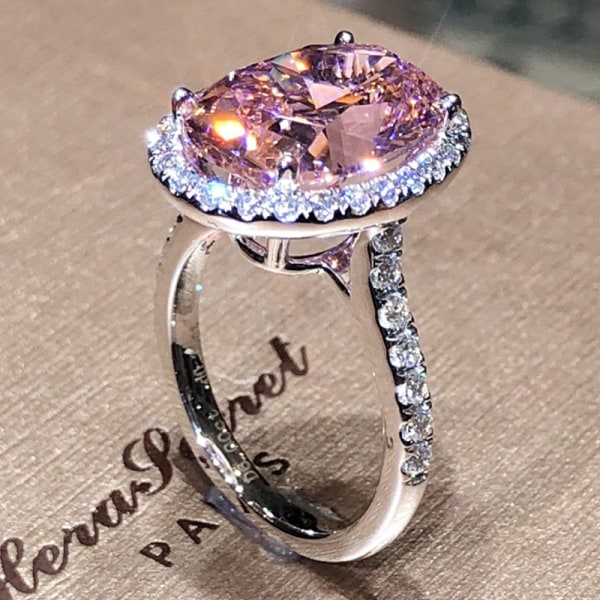 Charm Ladies 925 Silver Rosa Ädelsten Fyrkant och CZ Ädelsten Ring