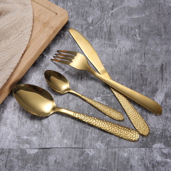 Bestickset Guld Silverware Set Rostfritt Stål Hamrat Spegel