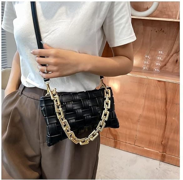 Damväskor flätade crossbody aftonväska liten handväska flätad axelväska B