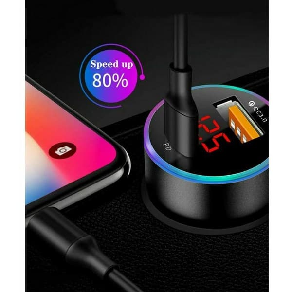 Biloplader USB C PD & QC3.0 Hurtig Biloplader USB A Cigarettænderadapter til Telefon, Tablet