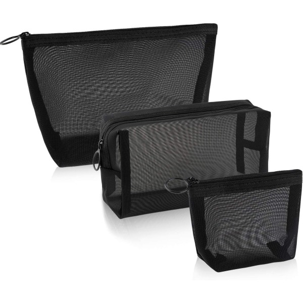 3-pack Mesh Kosmetikväska Mesh Kosmetikväska Mesh Zip-Pouch för