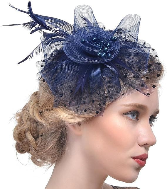 Fascinator Hat med Fjer til Bryllup, Damer, Hårbånd og Klips til Cocktail