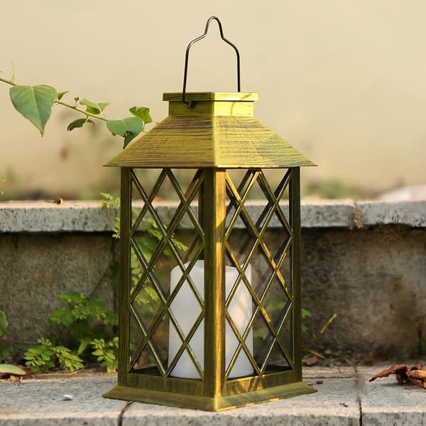 LED Solcelle Lanterne Udendørs Solcelle Lampe med LED Stearinlys Flamme Ild E