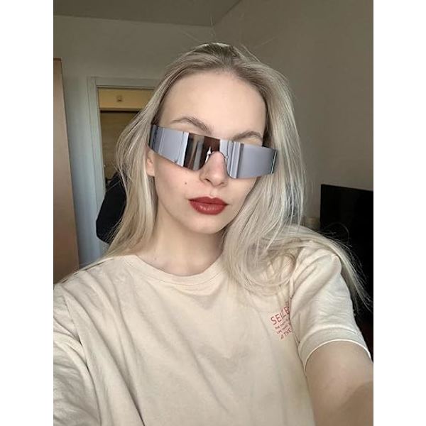 Trendikkäät kehyksettömät futuristisesti kiedotut aurinkolasit naisille ja miehille, Cyberp