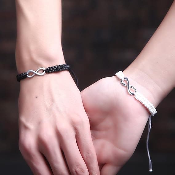 2 stk./sæt rustfrit stål 8 uendelighed par armbånd flettet læder