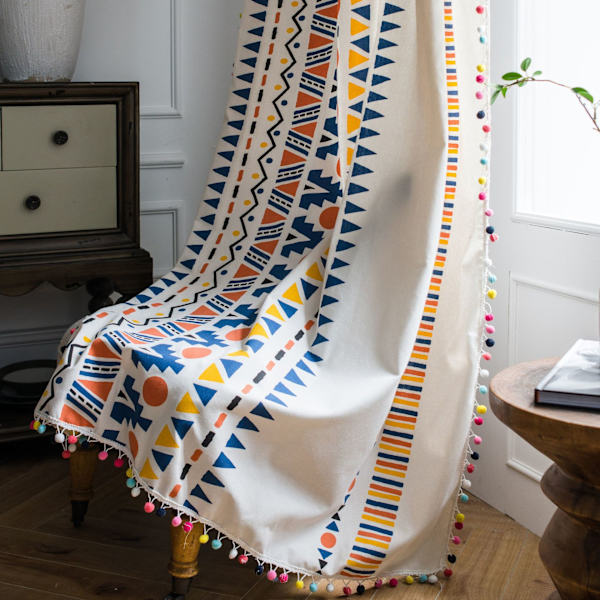 Bohemian geometrisk trykte bomulls- og linpaneler med fargerike