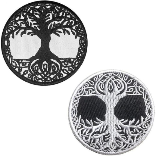 2 stk. Træ af liv patch broderi (sort og hvid) badge
