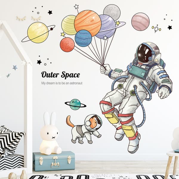 Astronaut och Planet Väggdekal Passar för Sovrum, Vägg, Liv