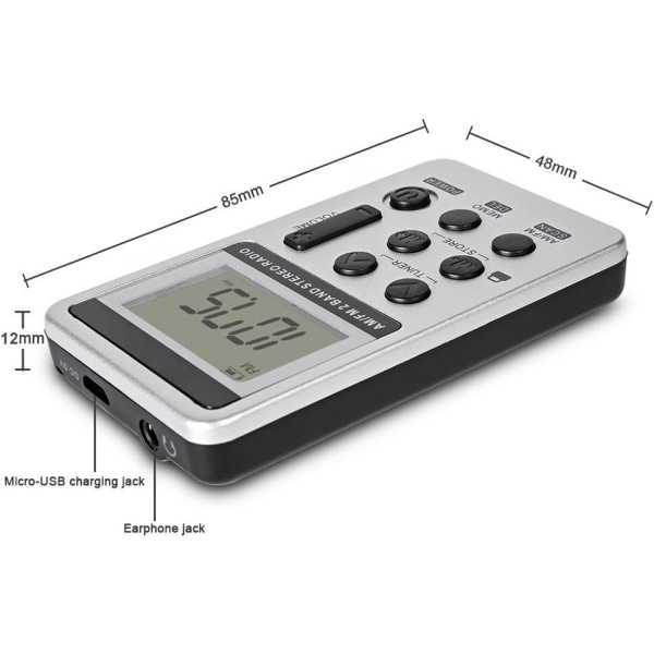 Mini bærbar stereoradio, oppladbar lommeradio DSP AM FM 2