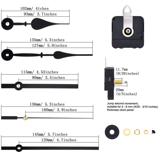 Kvartsurverk Lång Klockrörelse DIY Klockreparationssats (Svart)