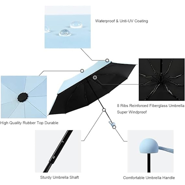 Mini Vindtät Fällbart Reseparasoll, Sol & Regn Parasoll, Com