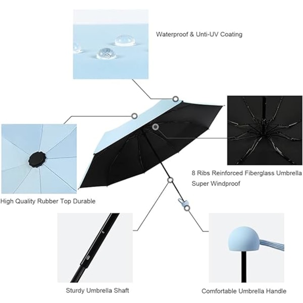Mini vindtätt hopfällbart reseparaply, sol- och regnparaply, Com