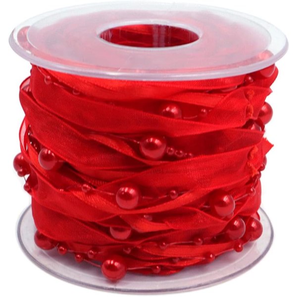 1 ST Rött konstgjord pärlband Chiffongband och Organza Lace R