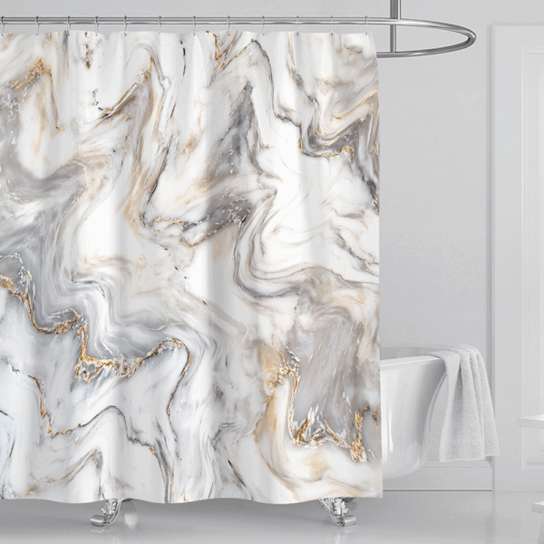 Grå Guld Marmor Duschdraperi Set, Abstrakt Modern Duschdraperi