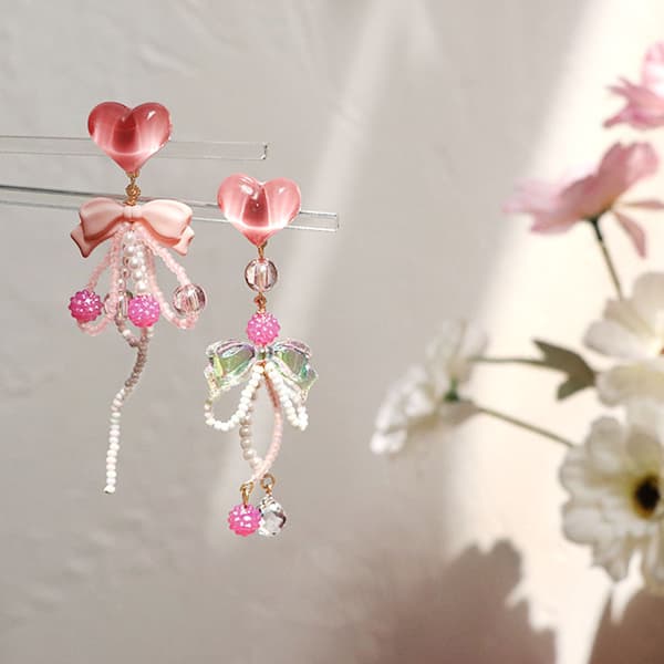 Sløjfe hjerte dråbe øreringe til piger ferie Xmas gave（pink）