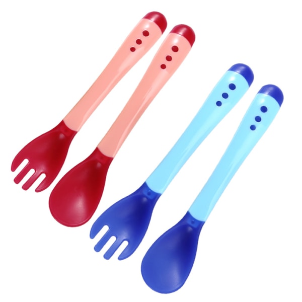 Babyskjeer og gafler fôringssett, 4-pakk myk silikonspissvarme
